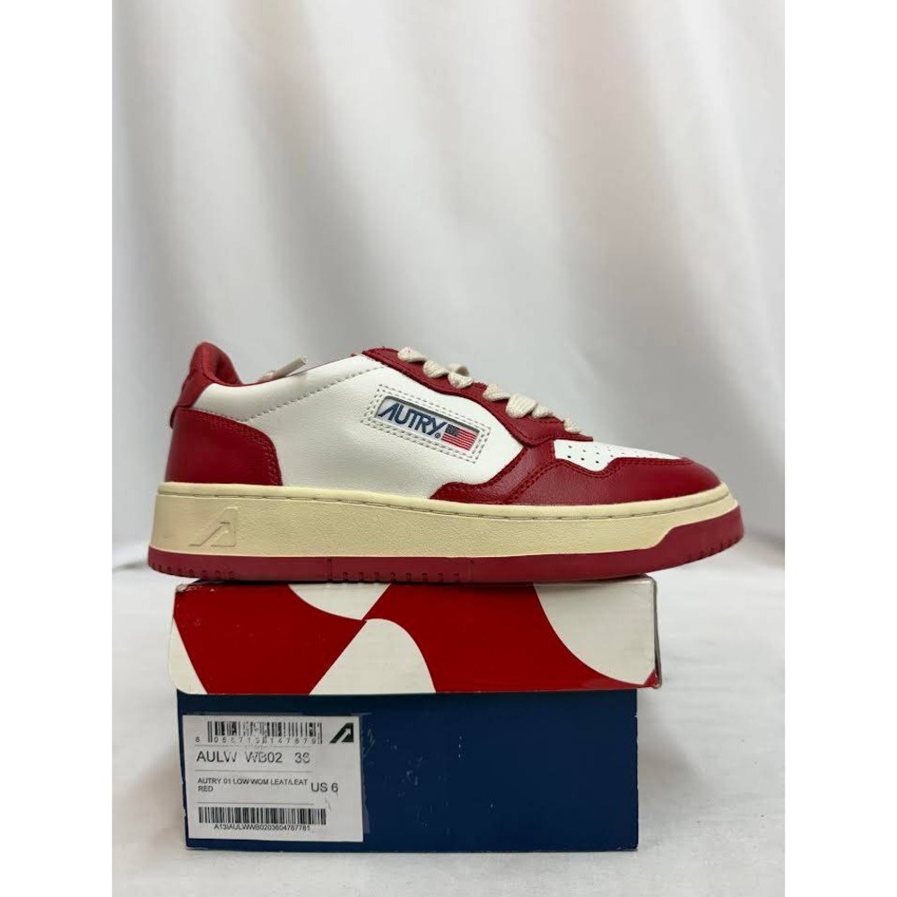 Autry Medalist Low Sneakers Red White Leather AULW WB02 Womens 6 EU 36